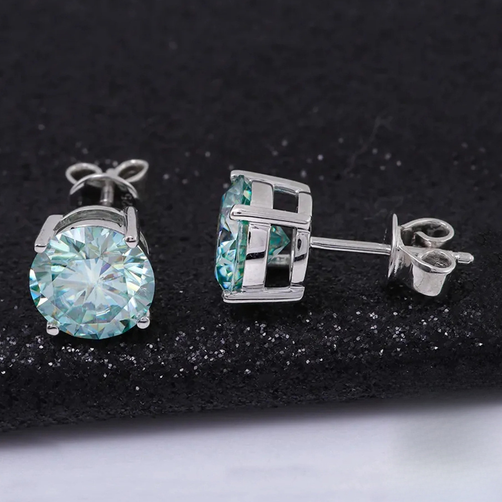 Women's Classic Light Blue Moissanite Stud Earrings, Copper